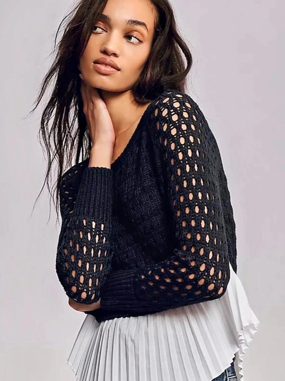 Maeve Layered Pleated Sweater Black & White XX-Small